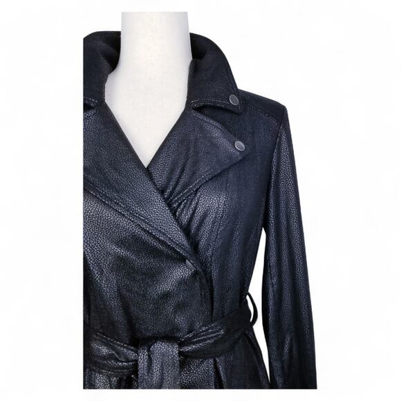 SIMPLY NOELLE Wrap Trench Mid Jacket Black Suedelook Embossed Print XS (4-6) - Picture 2 of 8
